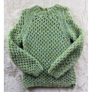 Vintage Hand Knit Wool Mohair Sweater Green Made for Bloomingdales In Italy LG